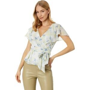 NWT TED BAKER Gemmiaa Floral Print Ruffle‎ Wrap Blouse Blue Size 1 (4 US)